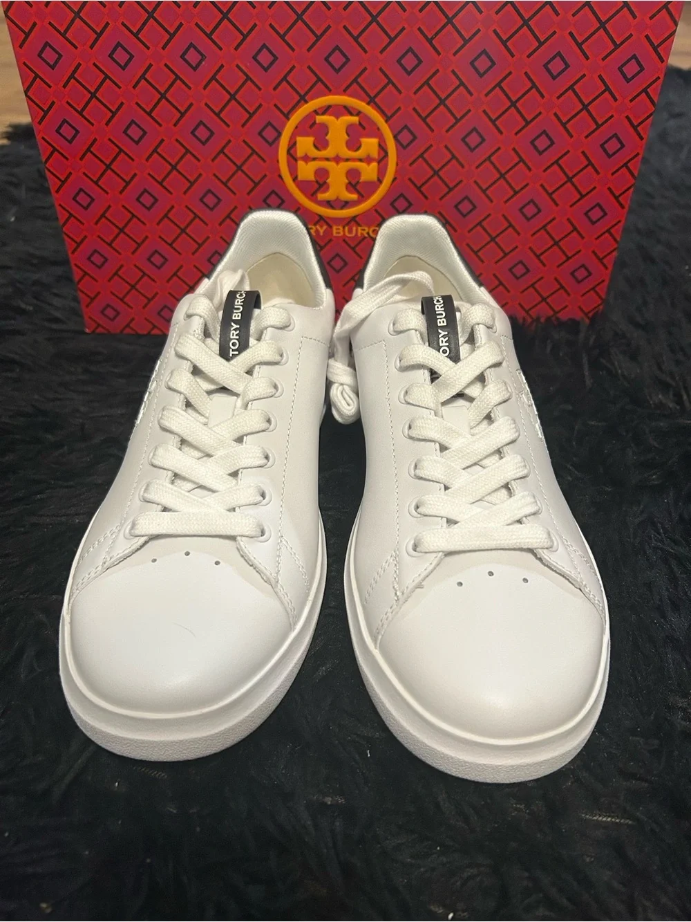 TORY BURCH TB white navy leather casual lace up shoes sneakers women’s 8.5 new